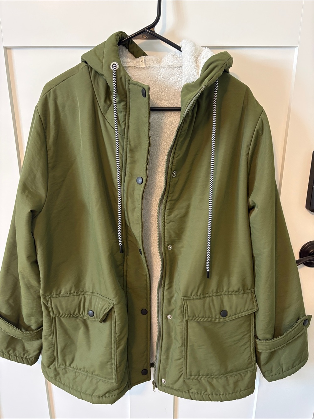 Olive Green Hooded Sherpa-Lined Jacket
